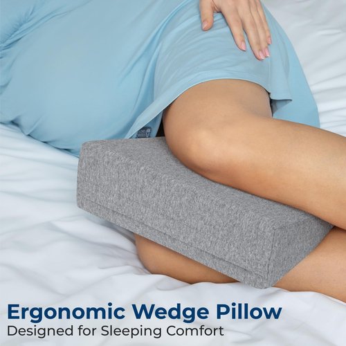 5 STARS UNITED Small Knee Pillow for Side Sleepers – Wedge Firm Foam Support for Belly, Back & Knees – Compact Maternity Cushion for Travel & Pregnancy Relief, Natural Gray