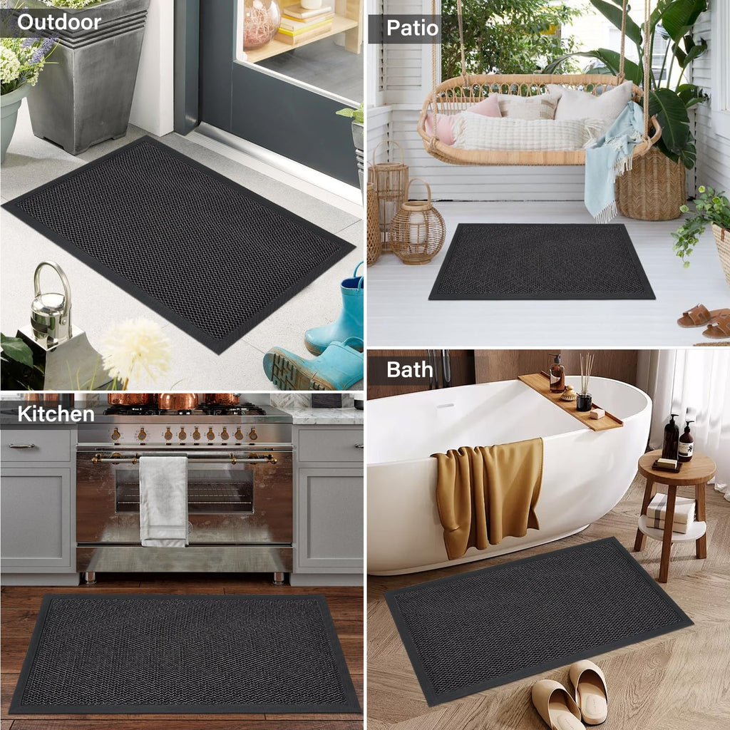 PLEASOR Front Door Mat Indoor Outdoor Entrance, Sturdy Natural Rubber Doormat, Resists Dirt and Absorbent, Low Profile Welcome Mat for Outdoor Entry, 17x30, Grey