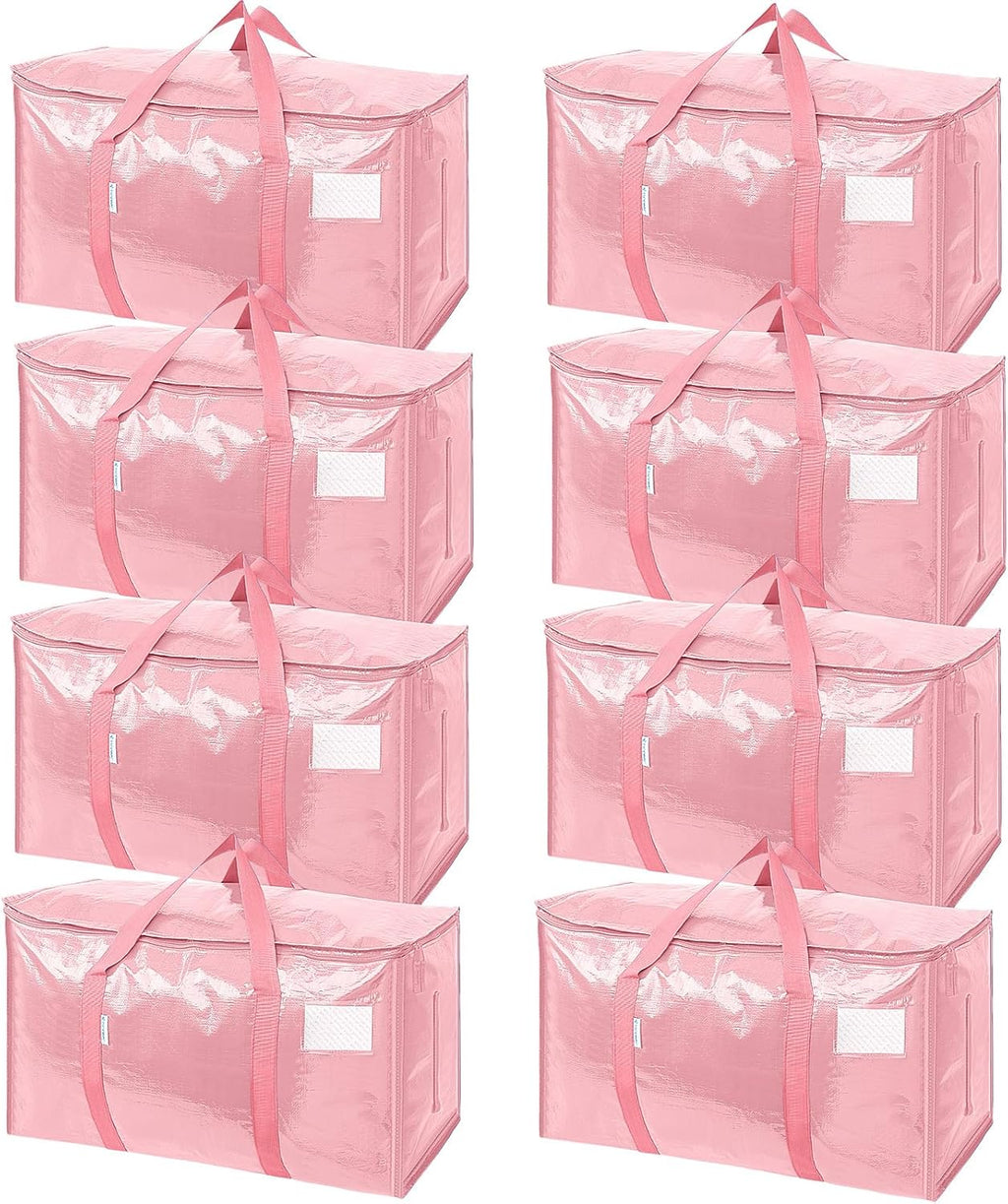 TICONN Extra Large Heavy-Duty Moving Bags - Durable Storage with Zippers & Handles | 8 Pack, Coral