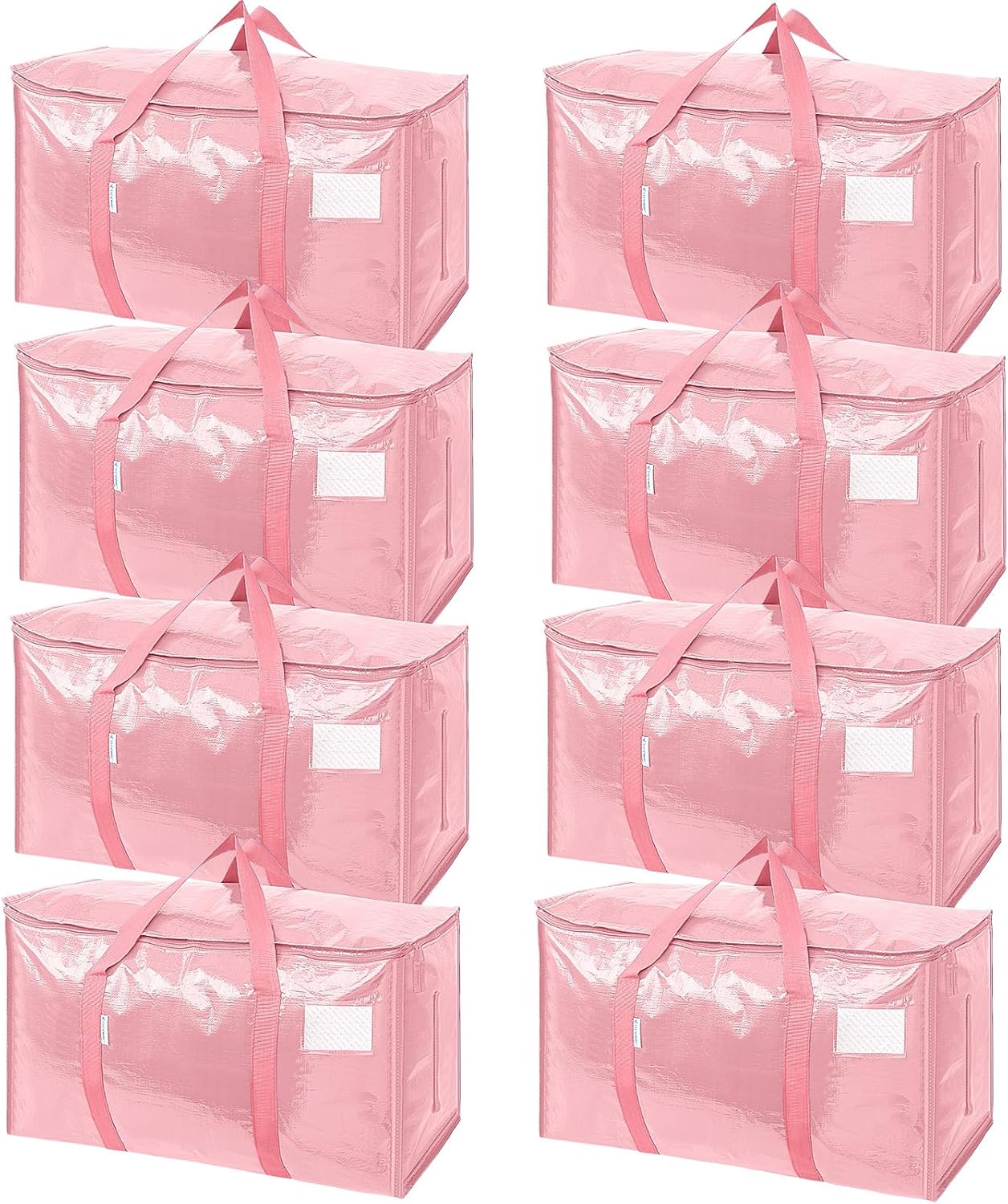 TICONN Extra Large Heavy-Duty Moving Bags - Durable Storage with Zippers & Handles | 8 Pack, Coral