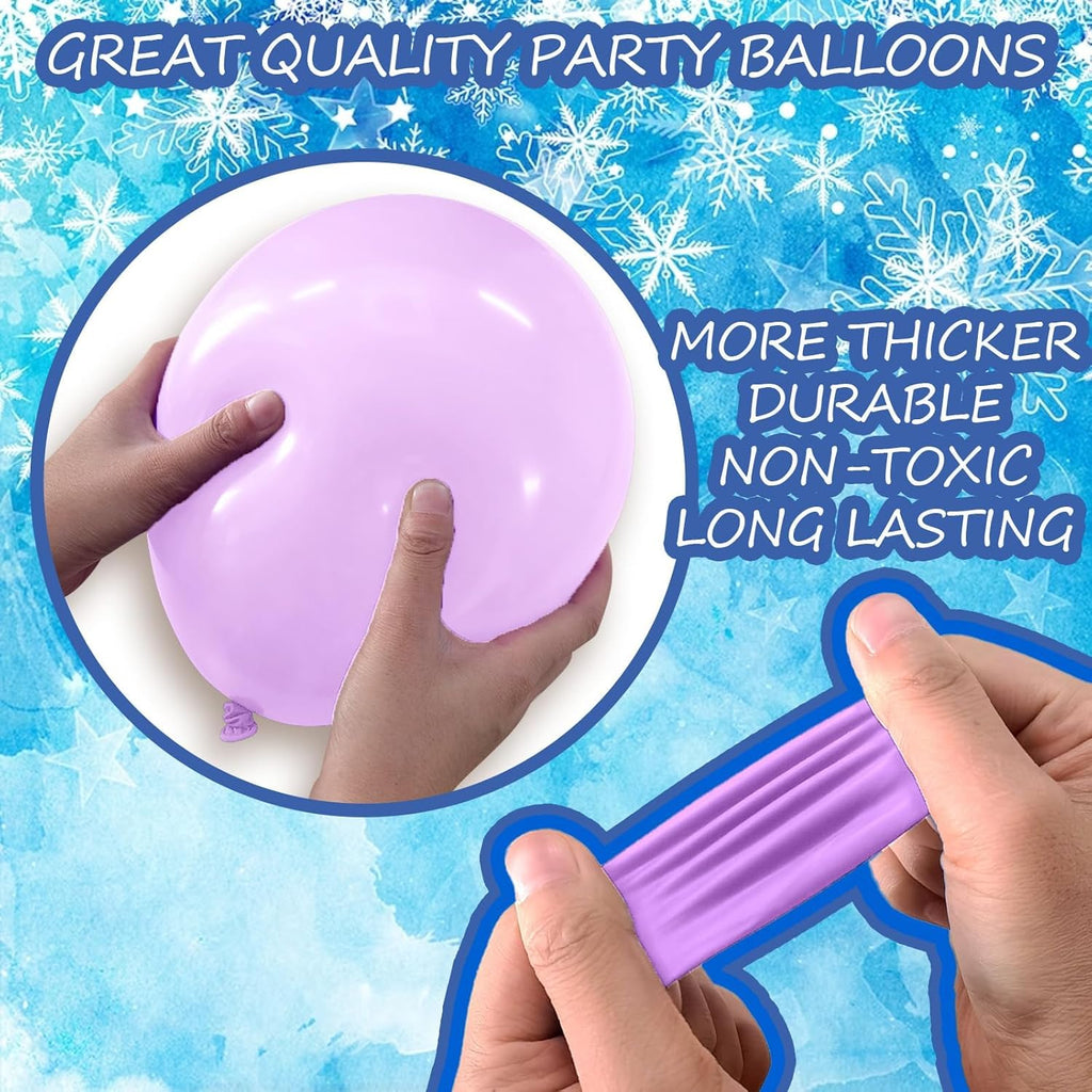 Snow Balloon Garland Arch Kit - Winter Wonderland Decor with Snowflake Balloons in Pearl Blue, Purple & Silver