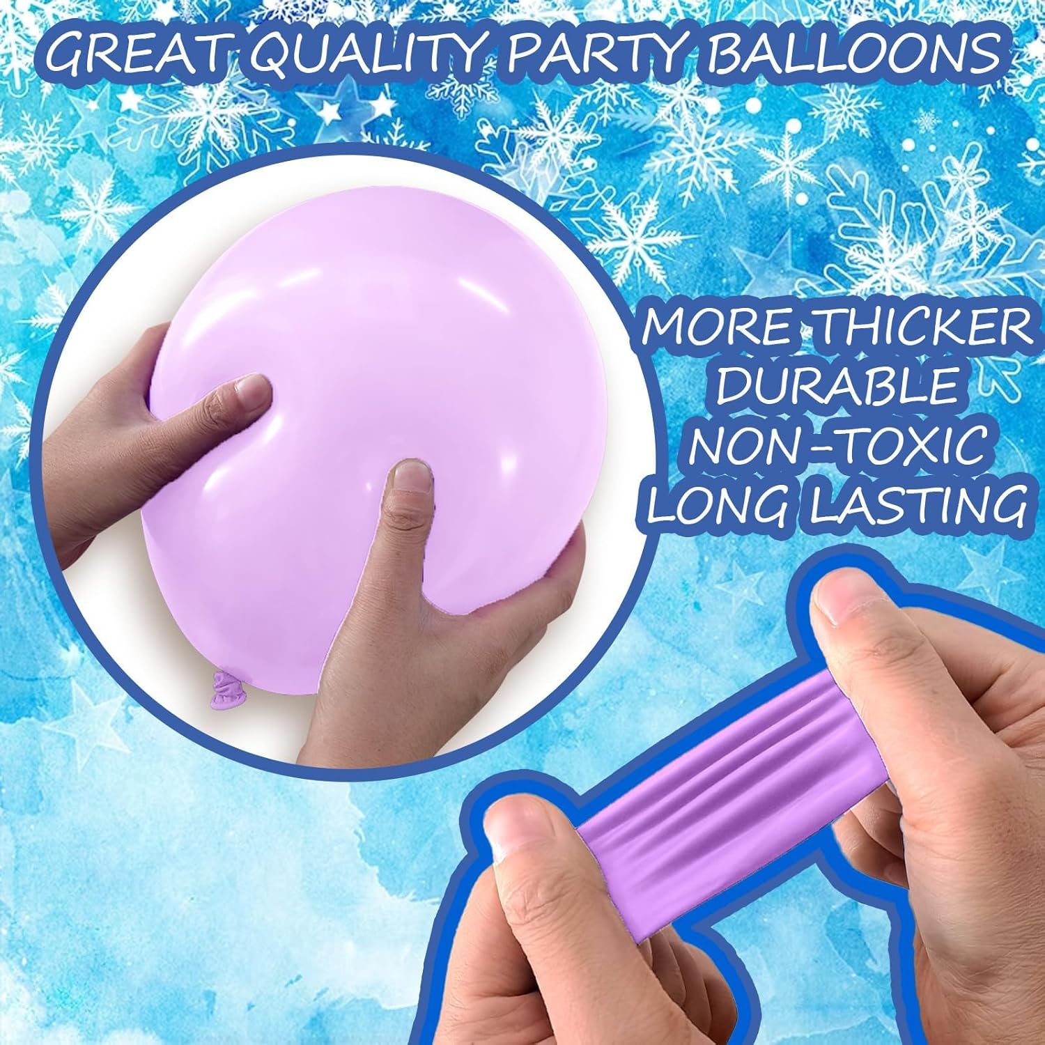 Snow Balloon Garland Arch Kit - Winter Wonderland Decor with Snowflake Balloons in Pearl Blue, Purple & Silver