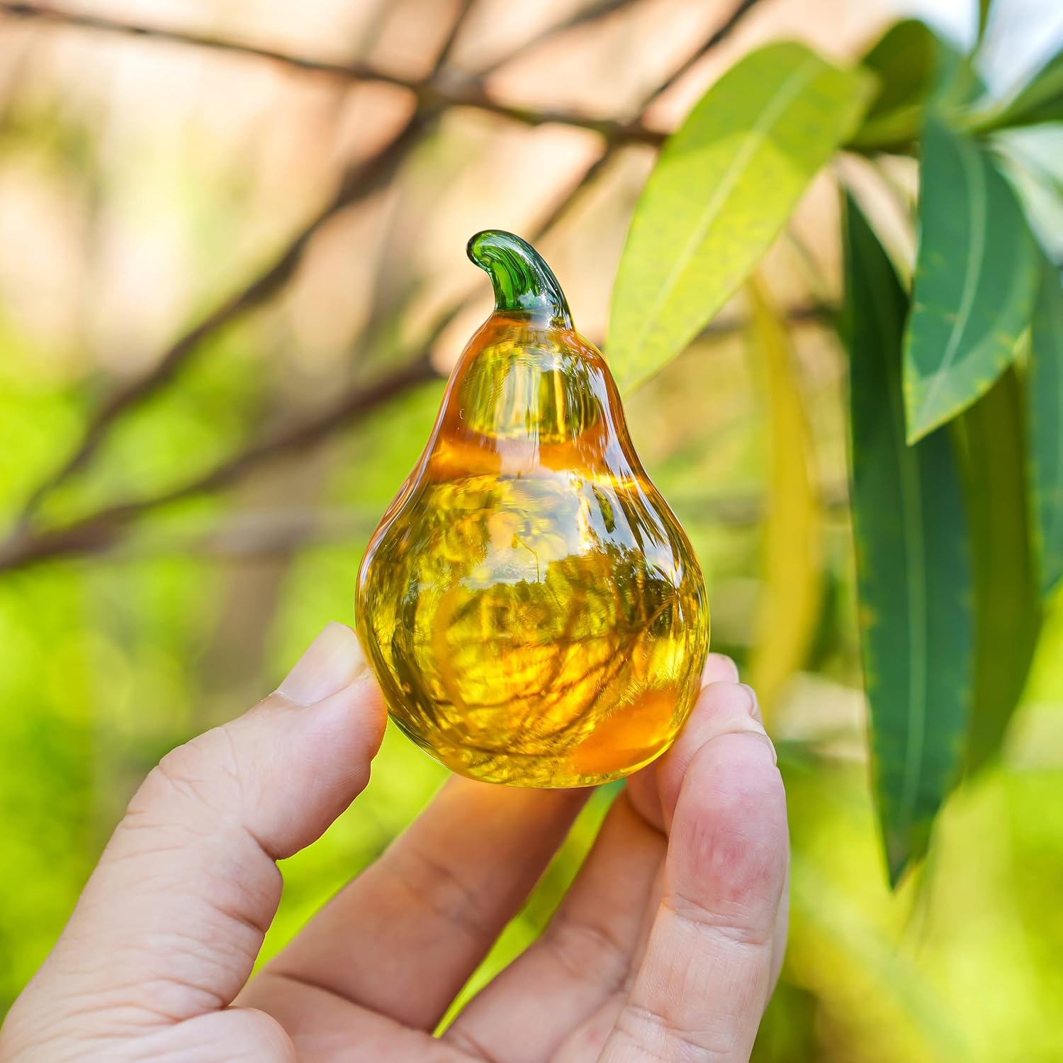 Regine Switzerland Crystal Pear Figurines - Elegant Glass Fruit Decor for Office Tabletop Centerpiece