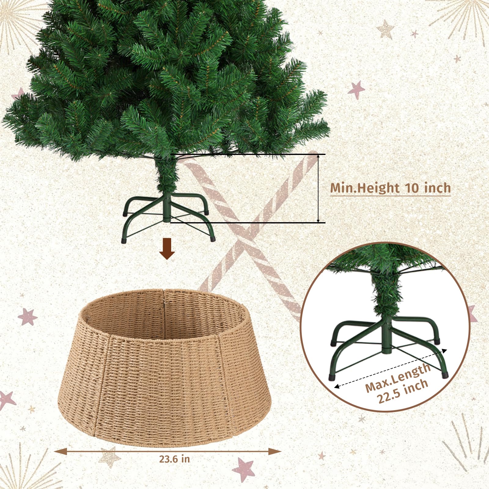 OIAHOMY Christmas Tree Collar, Wicker Holiday Tree Skirt & Stand Base Cover,Paper Rope Christmas Decor, Natural-24 inch