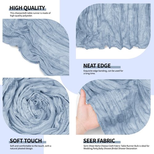 12 Pack Dusty Blue Cheesecloth Table Runner 10Ft, Gauze Table Runners 21.5 x 120 inch,Semi Sheer Cheese Cloth Fabric Runner Bulk for Wedding,Party,Baby Shower,Bridal Shower