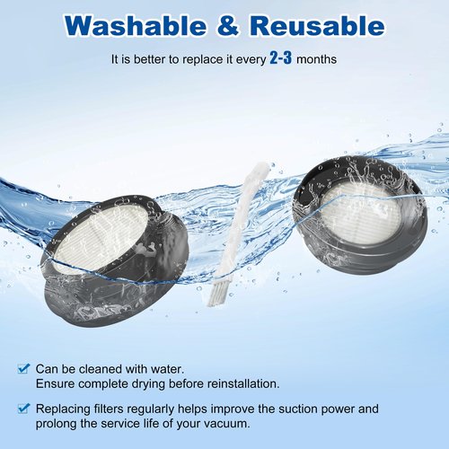 4 Pack X7A HEPA Filter Replacements Compatible with SunSare X7A-US Cordless Stick Vacuum Cleaner with Touch Screen and SunSare X7A Handheld Vacuum Cleaners for Home, 4 HEPA Filters, 1 Cleaning Brush