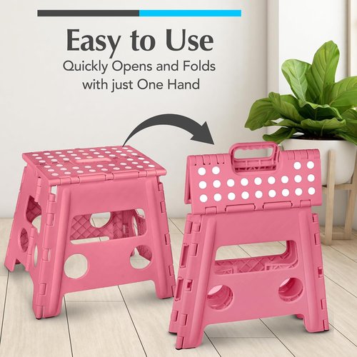 Handy Laundry Folding Step Stool - Lightweight & Sturdy for Adults and Kids - Easy One Flip Open | Pink - 13 Inch