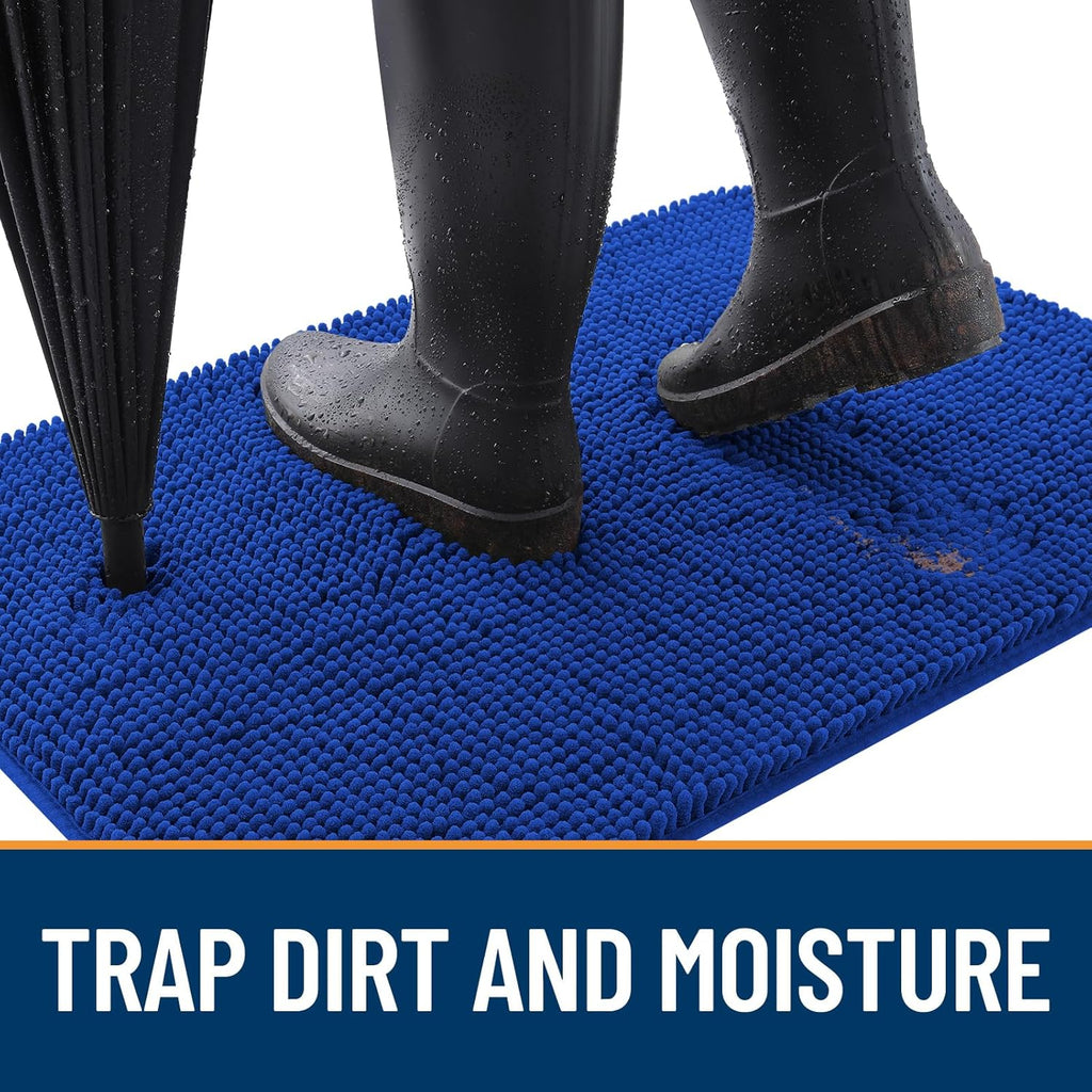 OLANLY Dog Door Mat - Absorbent Non-Slip Chenille Mat for Muddy Paws | 40x24 Royal Blue Indoor Carpet