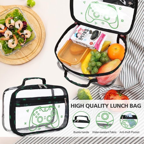 DIGOBAY 3PCS Cool Luminous Clear Backpack for Boys Kids, Gamer Bookbag for School, See Through PVC Transparent Backpacks with Lunch Bag Pencil Case, Clear Backpack Heavy Duty for School Stadium