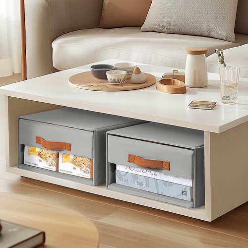 DIMJ Closet Organizers - Foldable Fabric Bins with Clear Window, Stackable Storage Drawers, 4-Pack, Grey