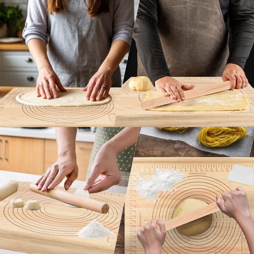 Wood Pastry Board with Measurements|Extra Large 24"x20"|Include Kneading Board,Rolling Pin,Dough Cutter|Multi-Functional Dough Board Set for Pie Mrusts, Pizzas, or Slicing Vegetables