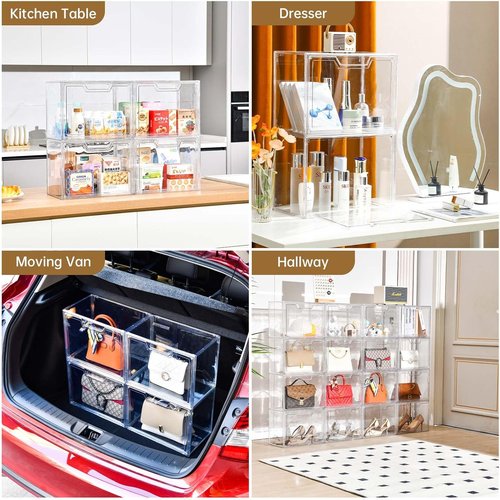 Freebat Stackable Storage Bins - Clear Acrylic Display Cases | 5-Pack for Handbags & Collectibles