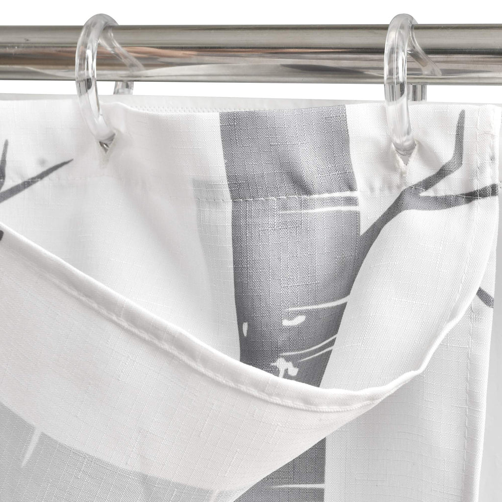 Lush Decor Bird On The Tree Double Swag Shower Curtain with Peva Lining & Rings, Gray, 16 Pieces