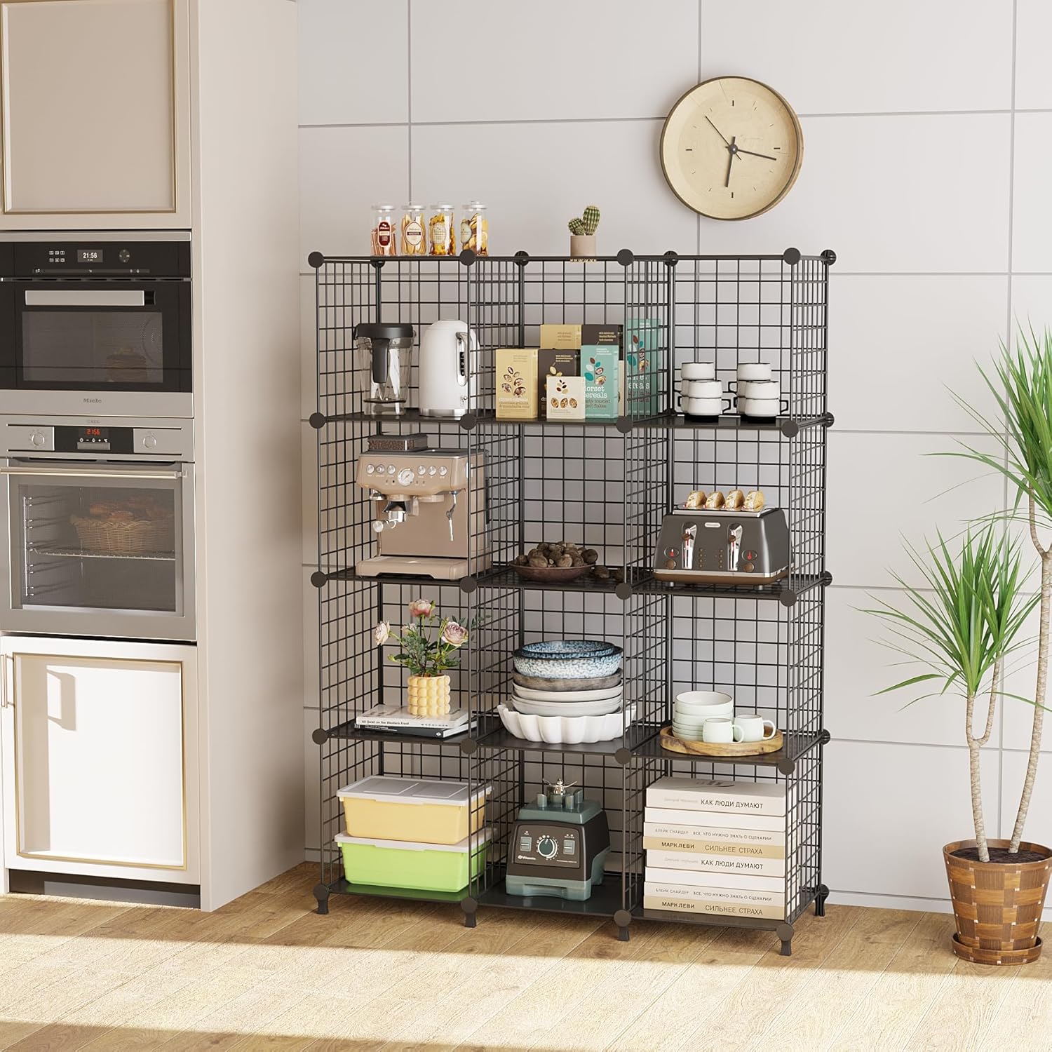 ATTJL12B 12-Cube Storage Organizer - Modular Metal Wire Shelving Unit | 11.8" L x 11.8" W x 11.8" H, Black