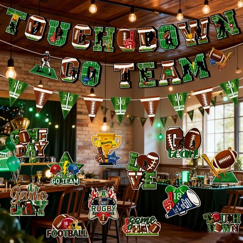 MABROUC 39PCS Football Party Decorations Kit, Tailgate & Football Birthday Party Game Day Supplies with TOUCH DOWN&GO TEAM Banner adn Swirl Streamers