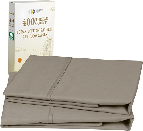 California Design Den Queen Size Pillowcase Set - 400 Thread Count, 100% Cotton Sateen, Soft & Breathable - Taupe
