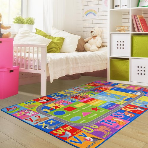 Flagover Kids Rug for Playroom Classroom, ABC Alphabet Numbers Play Toddlers Rugs, 3x5 Learning Educational Bedroom Floor Mat, Washable Baby Carpet for Boys Room, Nursery, Preschool, Daycare