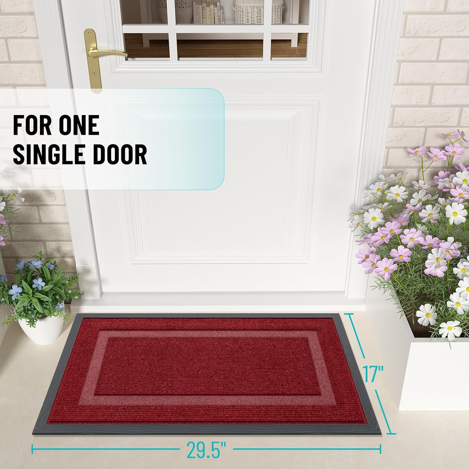 OLANLY Waterproof All-Season Front Door Mat - Sturdy Natural Rubber, Easy Clean | 29.5x17, Wine Red