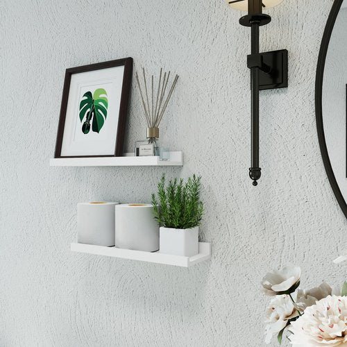 Solrot White Floating Shelves for Wall Decor, Wall Mounted Wood Storage Shelf for Bedroom, Living Room, Bathroom, Kitchen, Nursery, Display Picture Ledge Shelf with Lip Set of 2-14 Inches, White