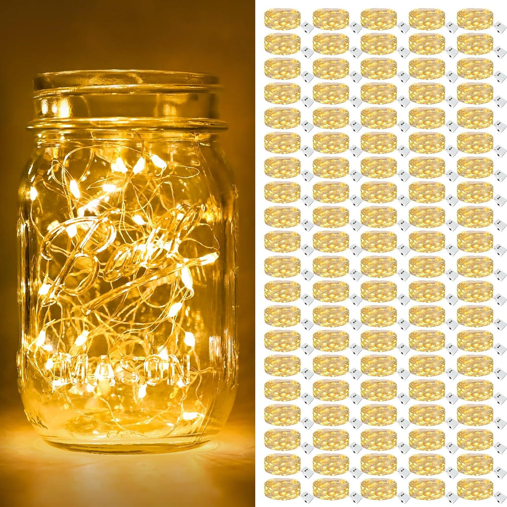 Btfarm 100 Pack Fairy Lights - Battery Operated 20 LED Twinkle Lights | Waterproof Mini Silver Wire for Christmas & Weddings, Warm White