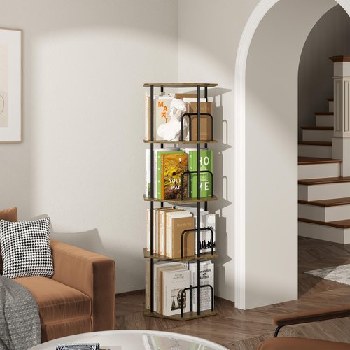 SUNMORY 4 Tier Rotating Bookshelf Tower, Revolving 360 ° Spinning Bookcase, Hexagonal Corner Book Shelf Storage Carousel, Vertical Rotate Turning Organizer Book Shelves for Living Room Office Bedroom