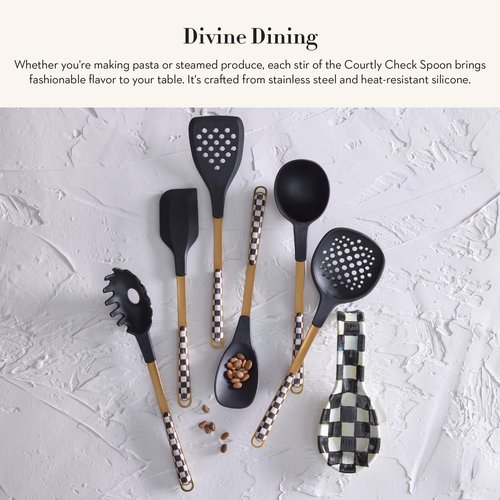 MACKENZIE-CHILDS Kitchen Spoon, Silicone Cooking Spoon, Black-and-White Courtly Check