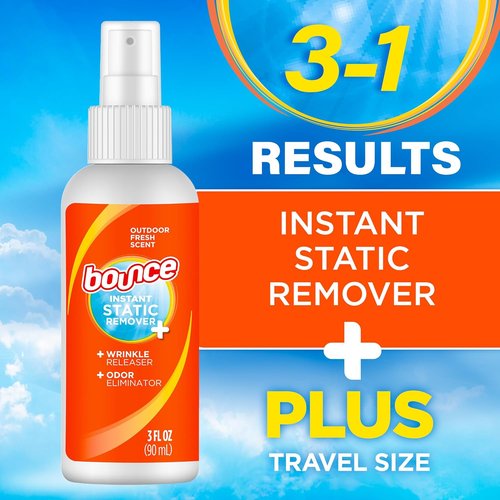 Bounce Anti-Static Spray - 3-in-1 Odor Eliminator & Instant Wrinkle Release | Travel Size (3 Oz)