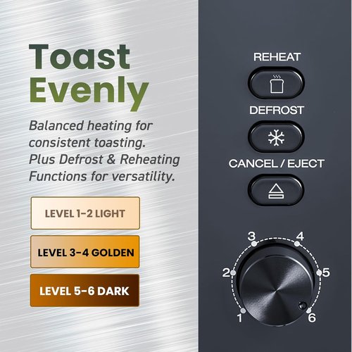 Elite Gourmet Long Slot 4-Slice Toaster - 1.5” Wide Slots, 6 Toast Settings, Stainless Steel Finish