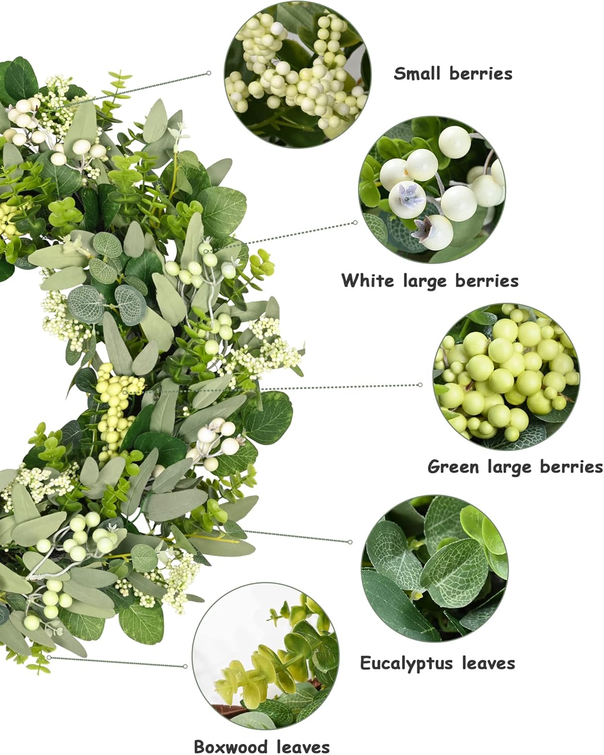 Vlorart Artificial Green Eucalyptus Leaf Wreath - 24-26 Inch Summer & Christmas Decor for Front Door