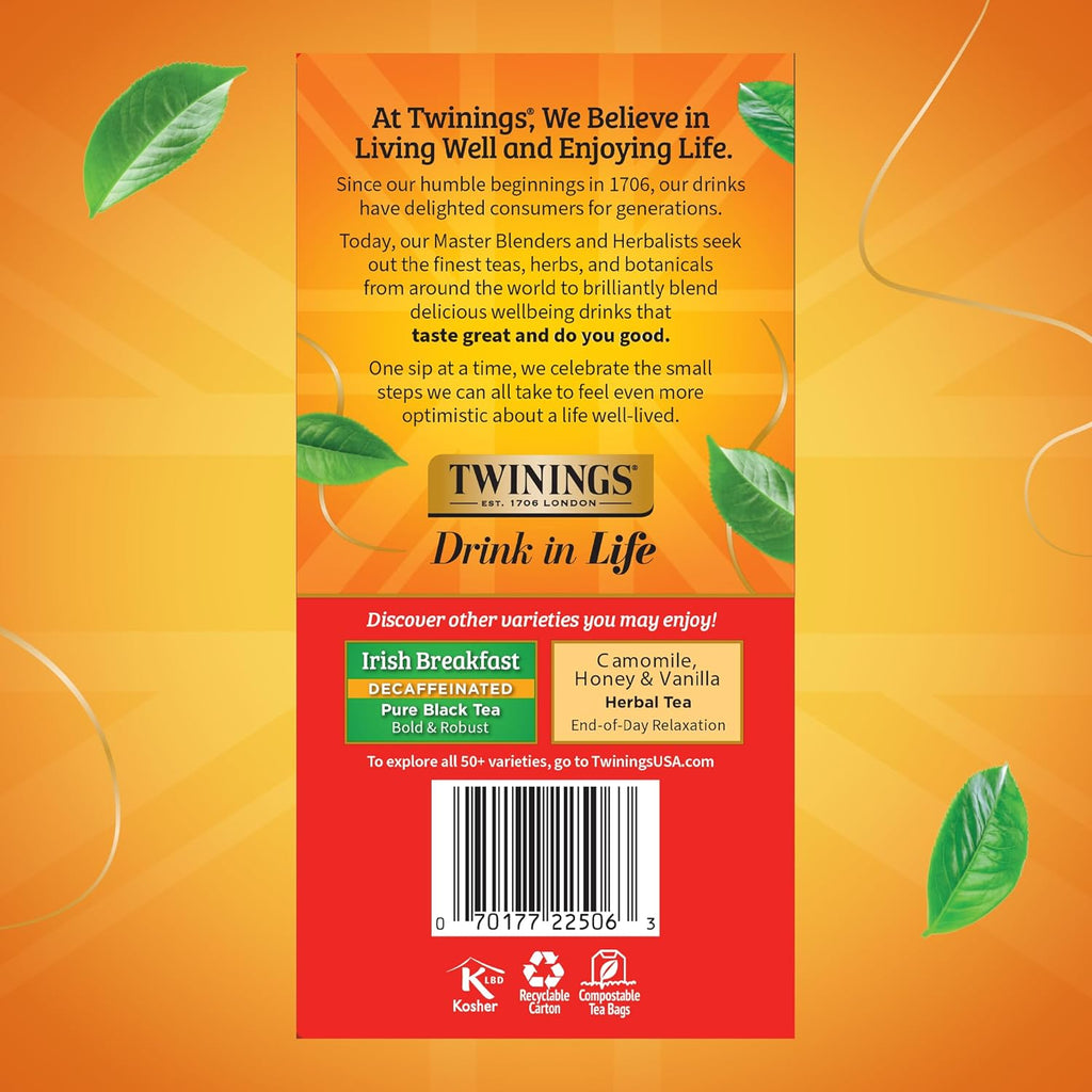 Twinings Decaffeinated English Breakfast Black Tea Bags - Flavorful & Robust | 50 Count (Pack of 6)