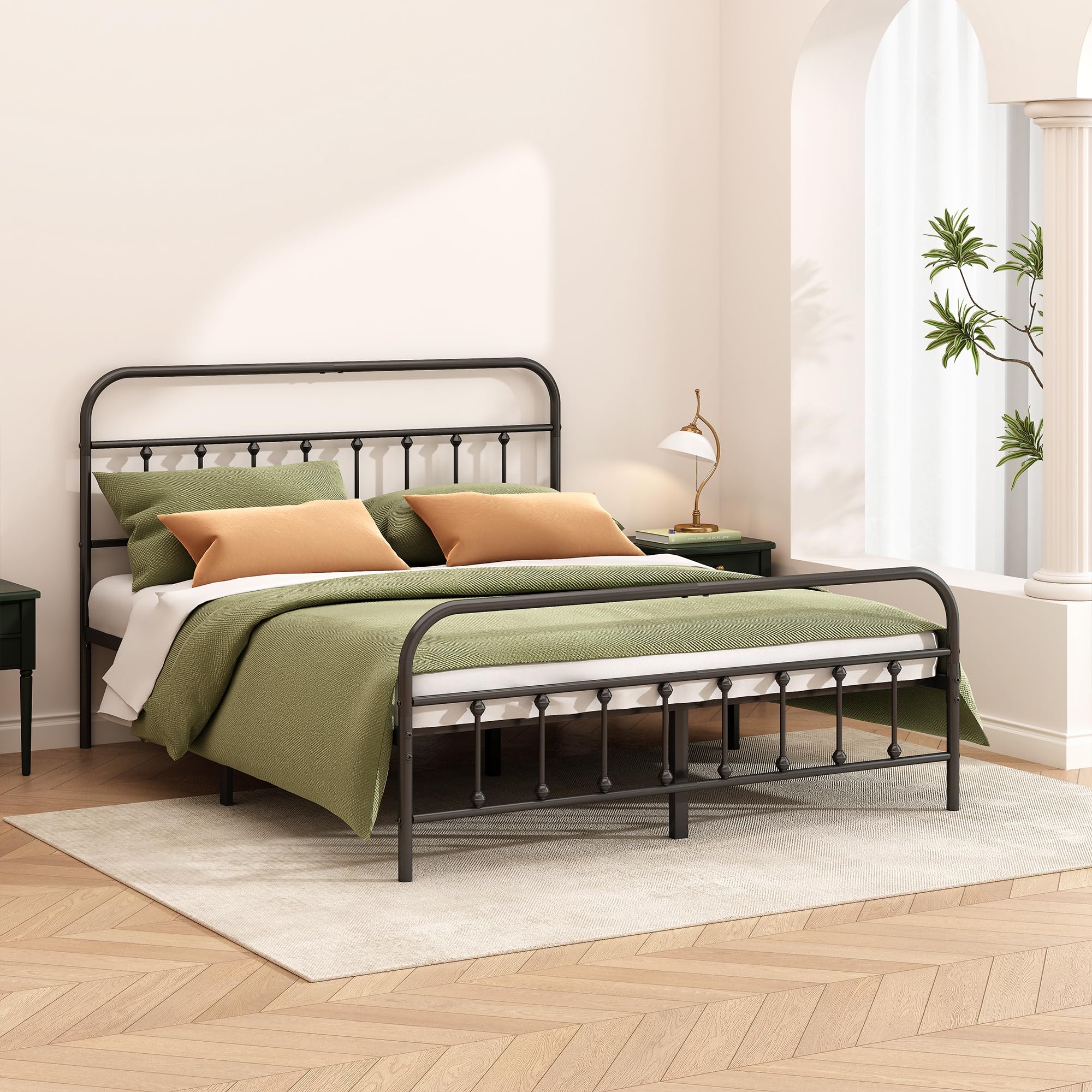Kujielan Metal Bed Frame - Structurally Stable Heavy Duty Steel Slat Supported King Bed Frames,No Box Spring Needed for Easy Removal and Transport.