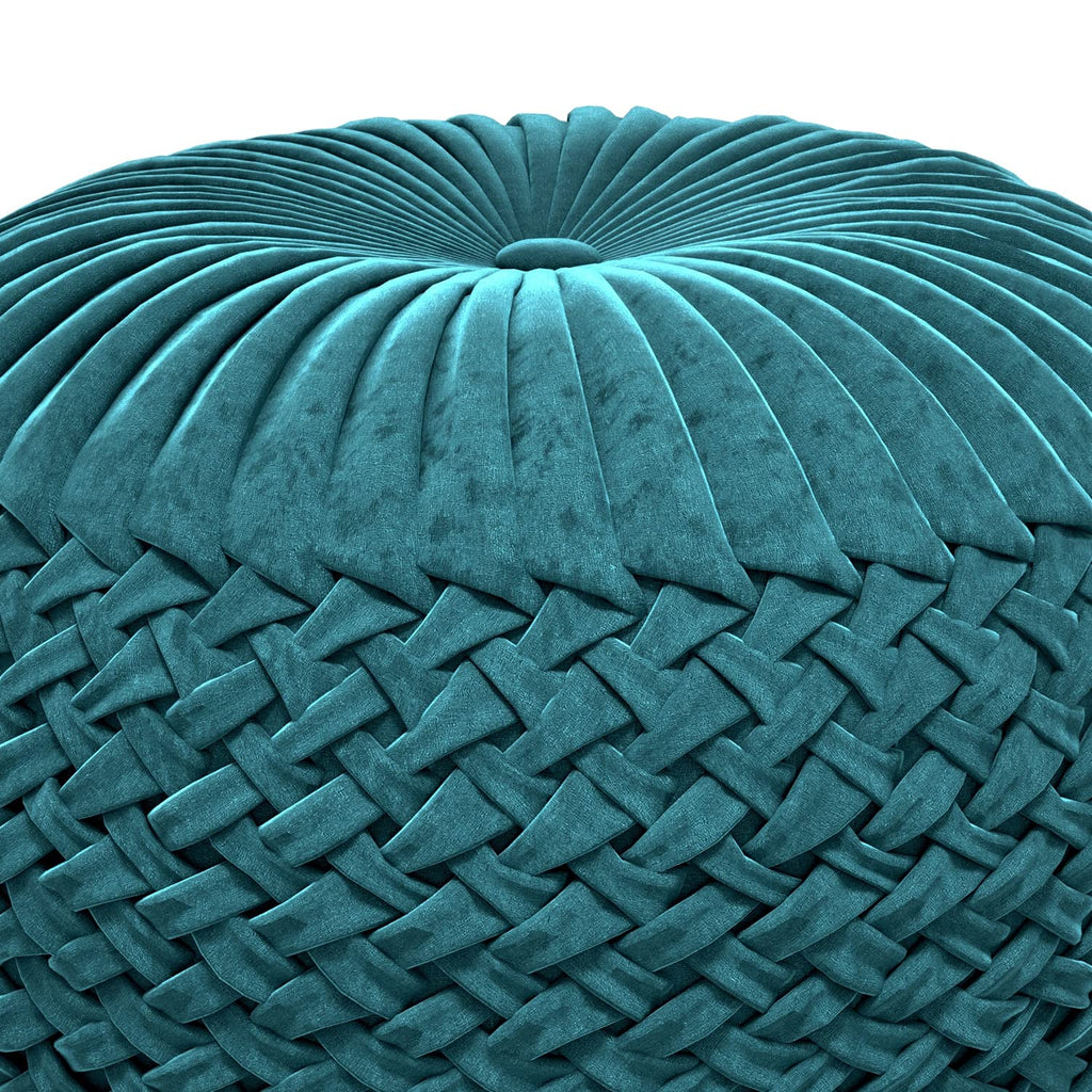 SIMPLIHOME Grafton Round Pouf - 20 inch Wide Upholstered Velvet Ottoman in Teal, Transitional Button-Tufted Footstool or Extra Seating for Living Room or Bedroom with Polystyrene Filling, Assembled