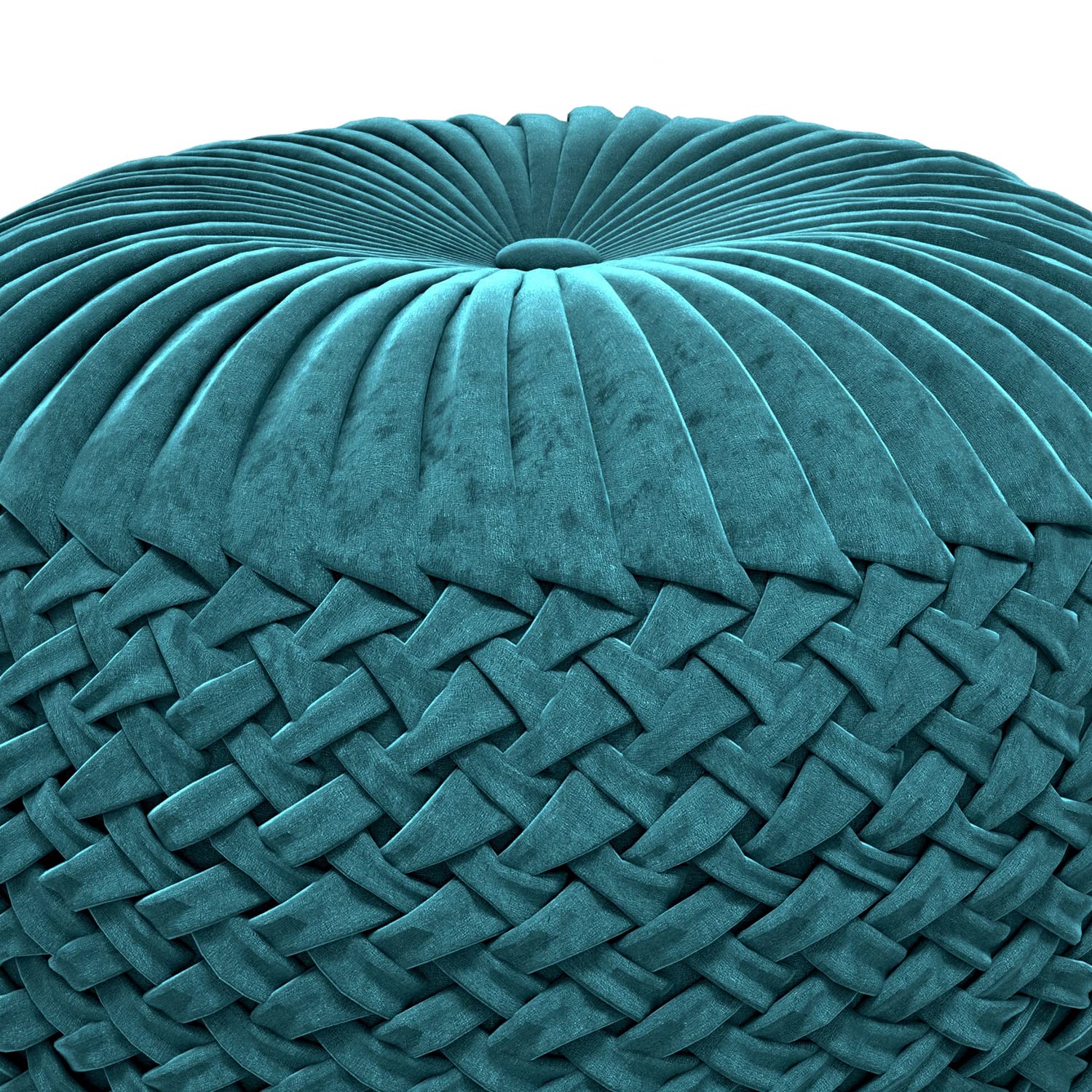 SIMPLIHOME Grafton Round Pouf - 20 inch Wide Upholstered Velvet Ottoman in Teal, Transitional Button-Tufted Footstool or Extra Seating for Living Room or Bedroom with Polystyrene Filling, Assembled