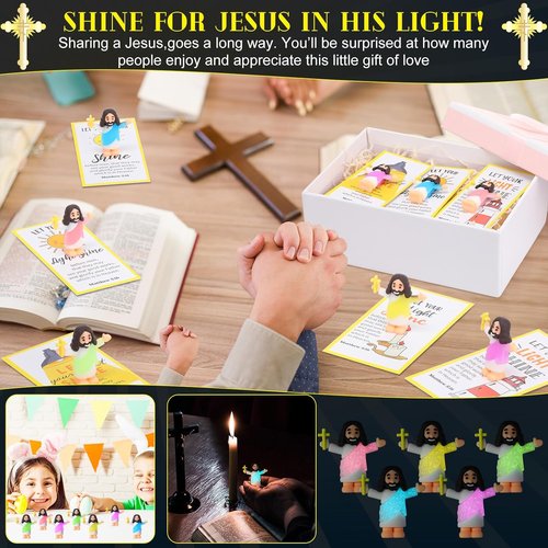 CroBlissful Mini Jesus Figurines - 30 Sets Glow in The Dark with Inspirational Cards for Sunday School
