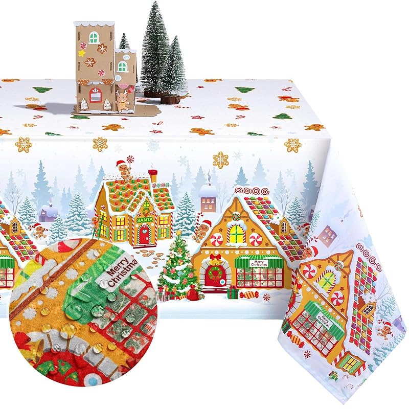 Gingerbread Christmas Tablecloth 60 x 104 Inch Rectangular Polyester - Tiamon