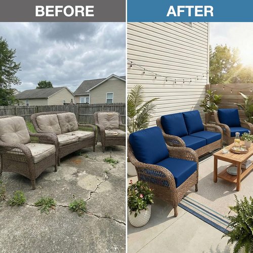 Hyha Patio Cushion Covers - 8Pcs Stretch Washable Outdoor Sofa Slipcovers | Navy, Elastic Bottom
