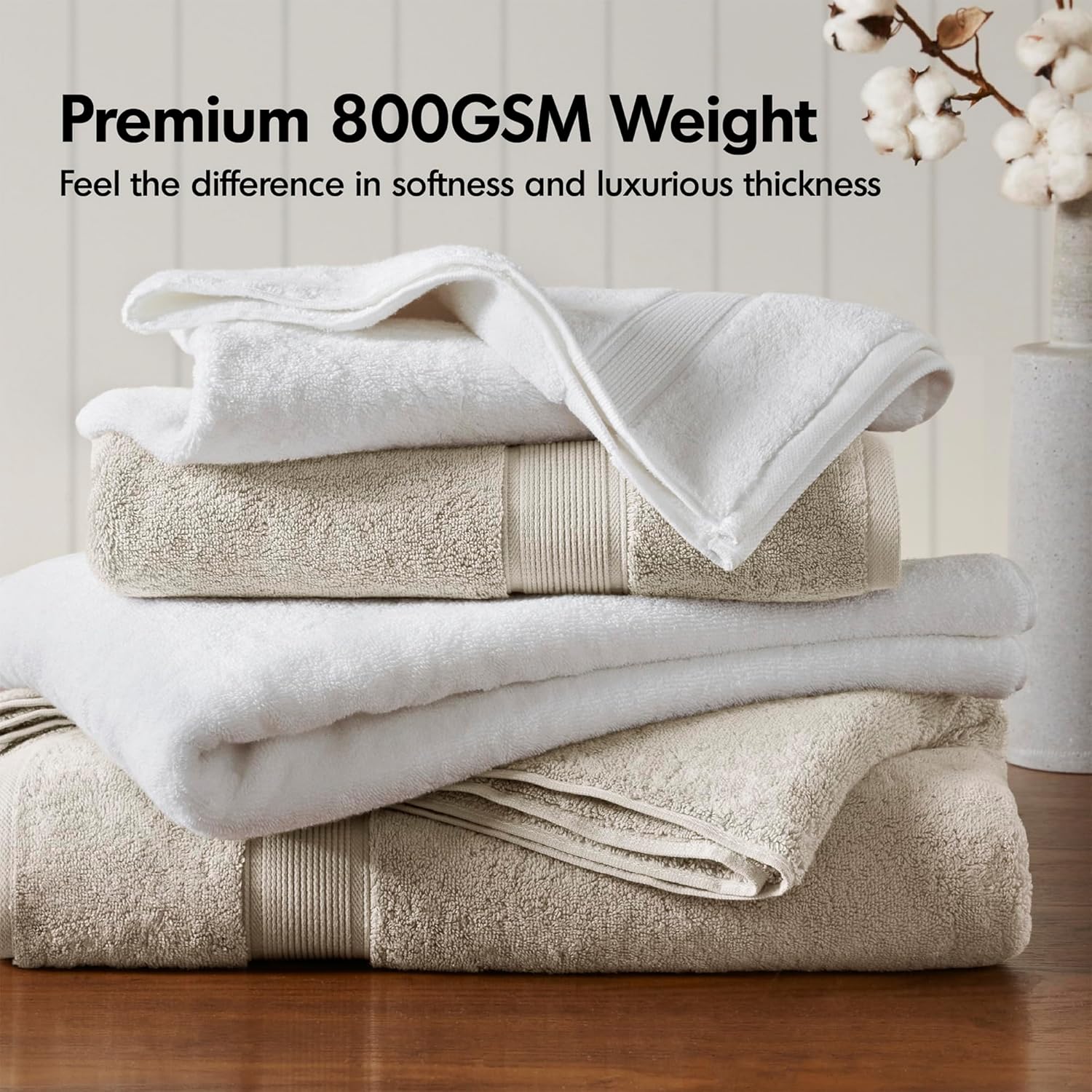 Madison Park 800GSM Cotton Bath Towel Set - Luxurious Absorbent Towels | 8-Piece White Spa Quality Set