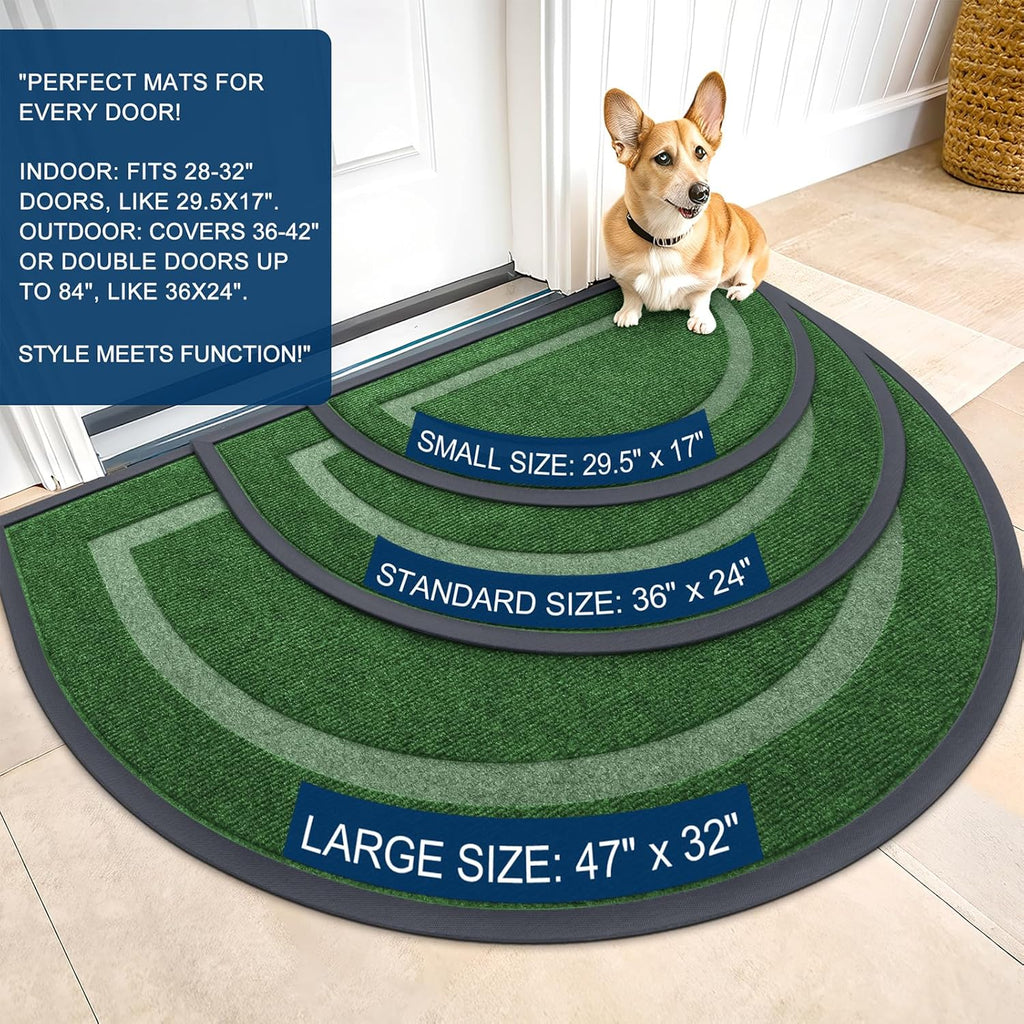 OLANLY Half Circle Door Mat - Waterproof All-Season Indoor/Outdoor Doormat | Easy Clean 47x23 Green