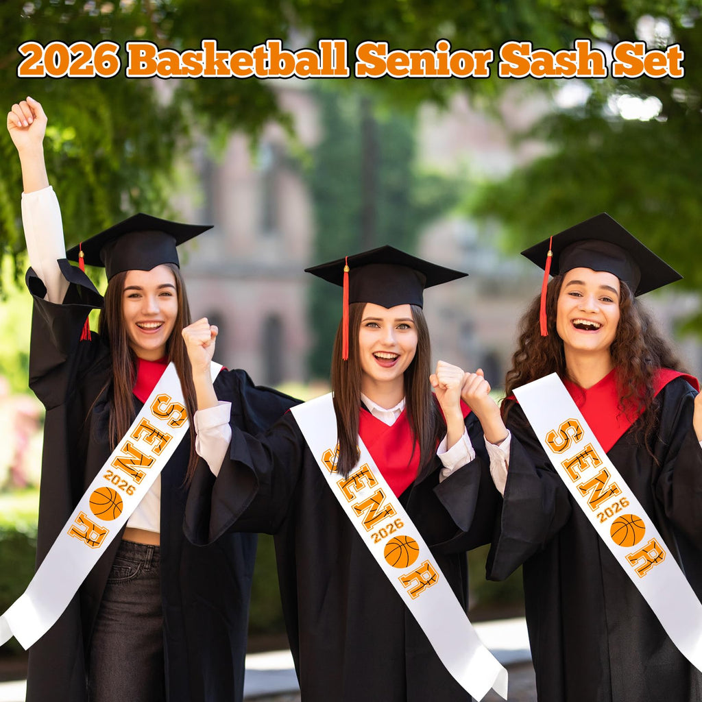 10Pcs White Senior 2026 Satin Sashes Basketball Class of 2026 Celebrations Sash Senior Cheer Sashes with Sport Letters for Basketball Competition Party Cheerleader Celebration Graduation Supplies