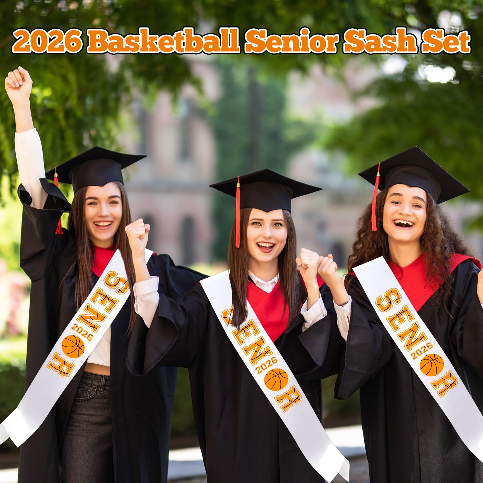 10Pcs White Senior 2026 Satin Sashes Basketball Class of 2026 Celebrations Sash Senior Cheer Sashes with Sport Letters for Basketball Competition Party Cheerleader Celebration Graduation Supplies