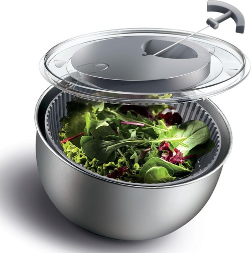 COOK WITH COLOR Stainless Steel Salad Spinner - 5 Qt Lettuce Washer & Vegetable Dryer | Non-Slip Base & Auto Stop Brake