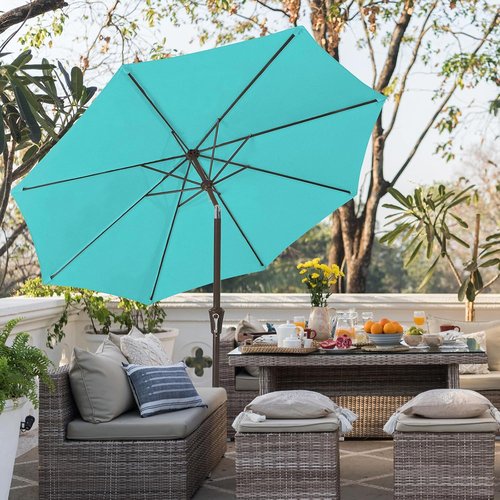 JEAREY 9FT Outdoor Patio Umbrella - Push Button Tilt & Crank | UV Protection, Waterproof - Peacock Blue
