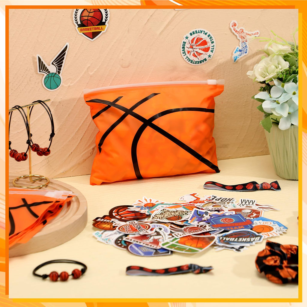 Suncalla 98 Pcs Basketball Party Favors Include Basketball Goodie Makeup Bags Bracelet Hair Bands Hair Ties Sticker for Sports Team Gifts Birthday Decoration Party Supplies