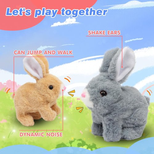 Hopearl Interactive Electronic Pet Plush Bunny Toy - Animated Walking Rabbit with Sounds & Movements | Brown, 7''
