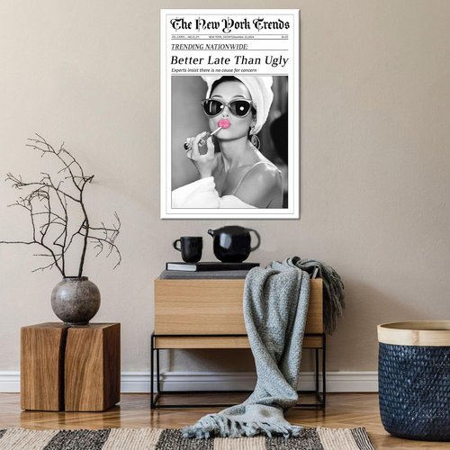 CXVU Audrey Hepburn Wall Art - Funky Black and White Canvas Print for Girly Room | 12''x18''