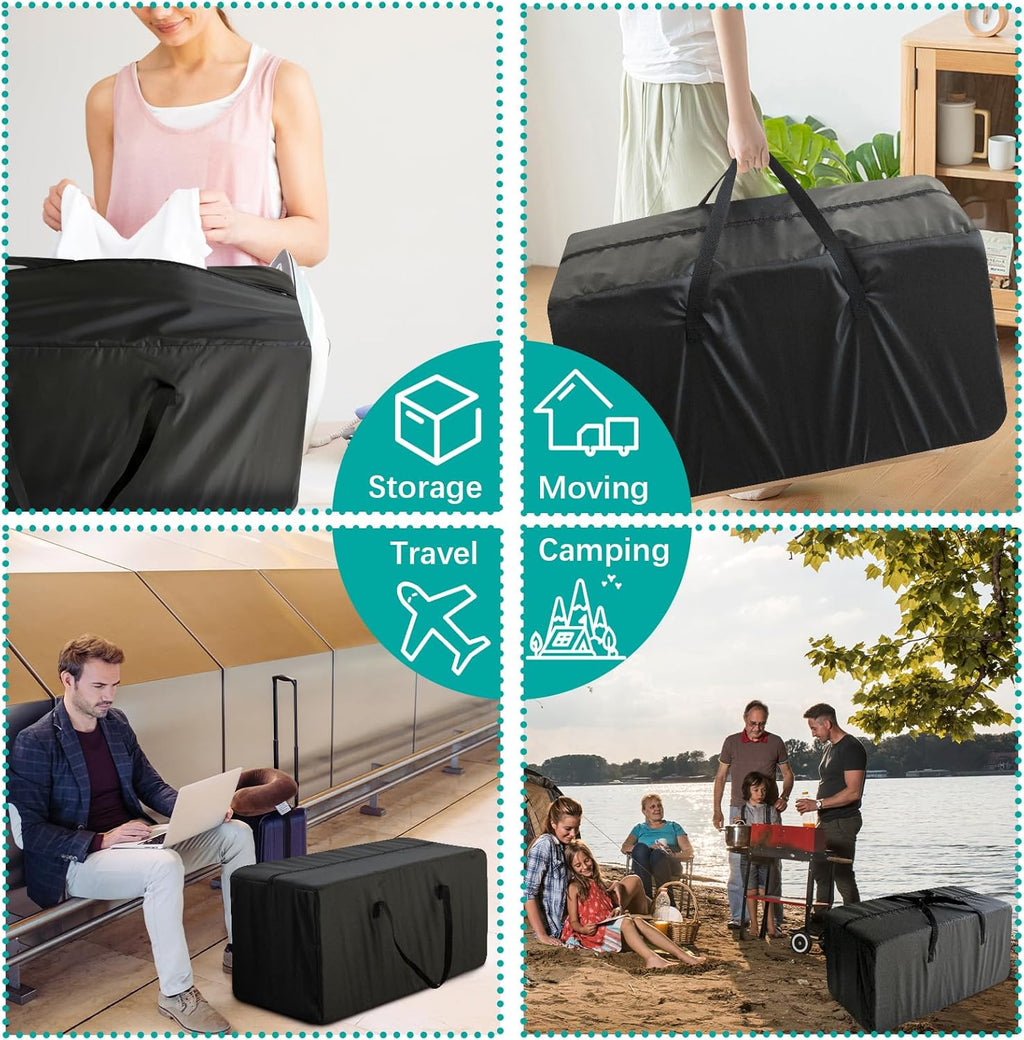 Skiennix Heavy Duty Moving Bags - Reinforced Zipper & Handles for Sturdy Storage | 6 Pack, Black