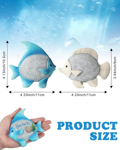 iStatue 2-Pack Resin Fish Figurines - Cute Coastal Nautical Decor for Home, 4.4'' Beach Theme