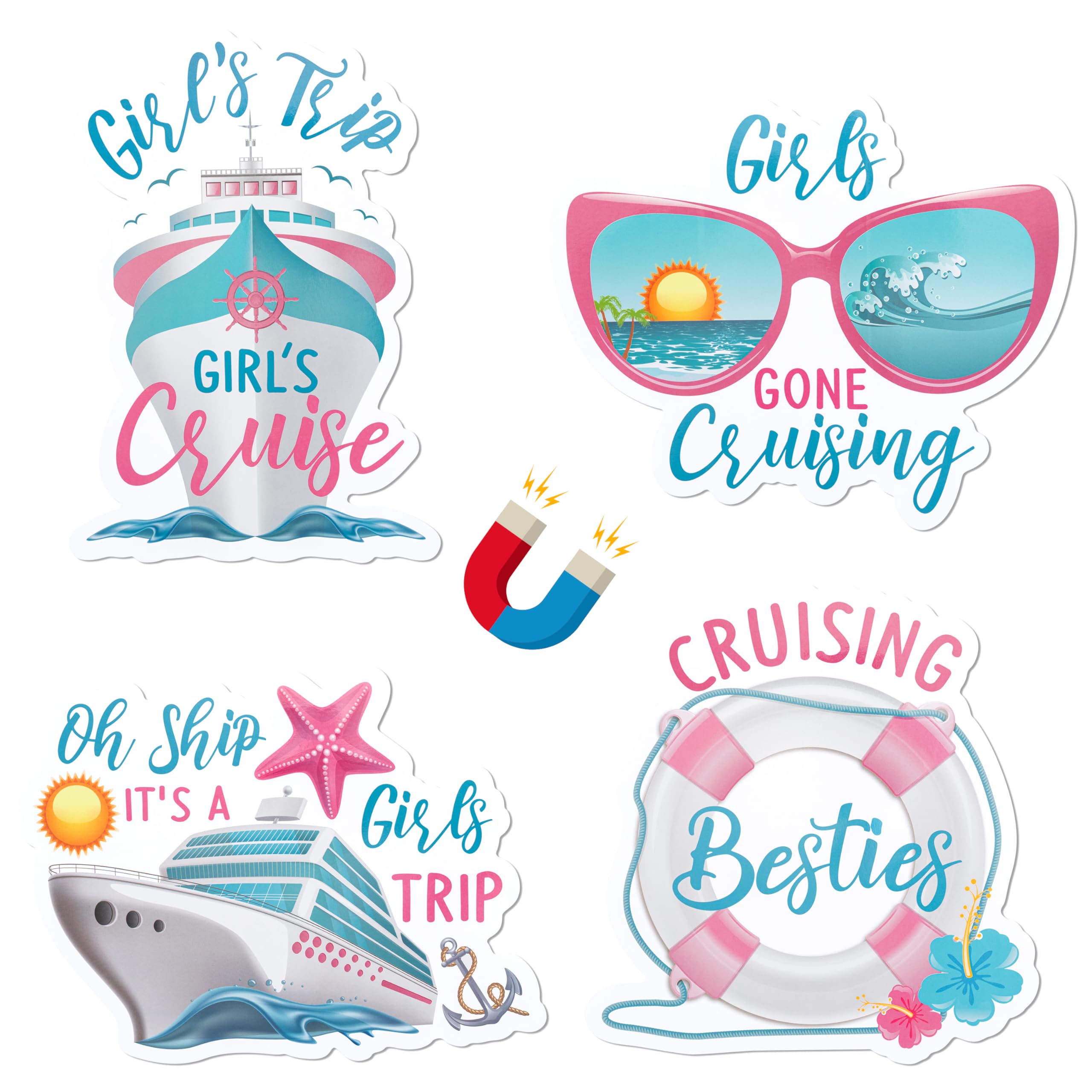 JAPBOR Cruise Door Decorations Magnetic - 4PCS It’s A Girls Trip Magnets, Girl Ship Car Cabin Refrigerator Magnet Decal, Cruising Magnetic Fridge Stickers for Home Kitchen Decor