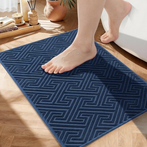 YIHOUSE Navy Blue Bathroom Rugs 17"x24", Quick Dry Non Slip Bath Rug, Absorbent Machine Washable Thin Bath Mat for Restroom Floor Tub Laundry Room Home Decor