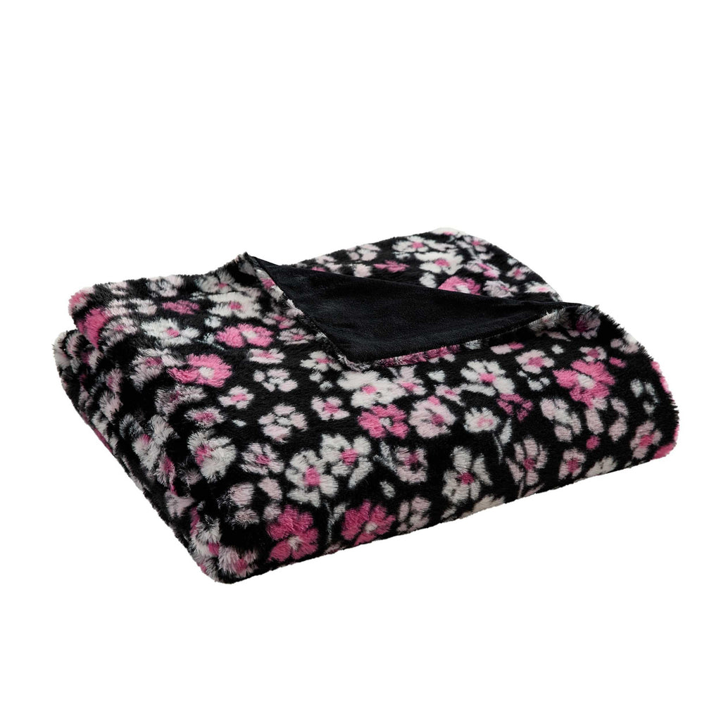 Betsey Johnson - Blanket, Buttery-Soft Faux Fur Throw Blanket for Couch or Bed, Boldly Plush & Oversized Bedding (Leopard Rosettes Black, 50" x 70")